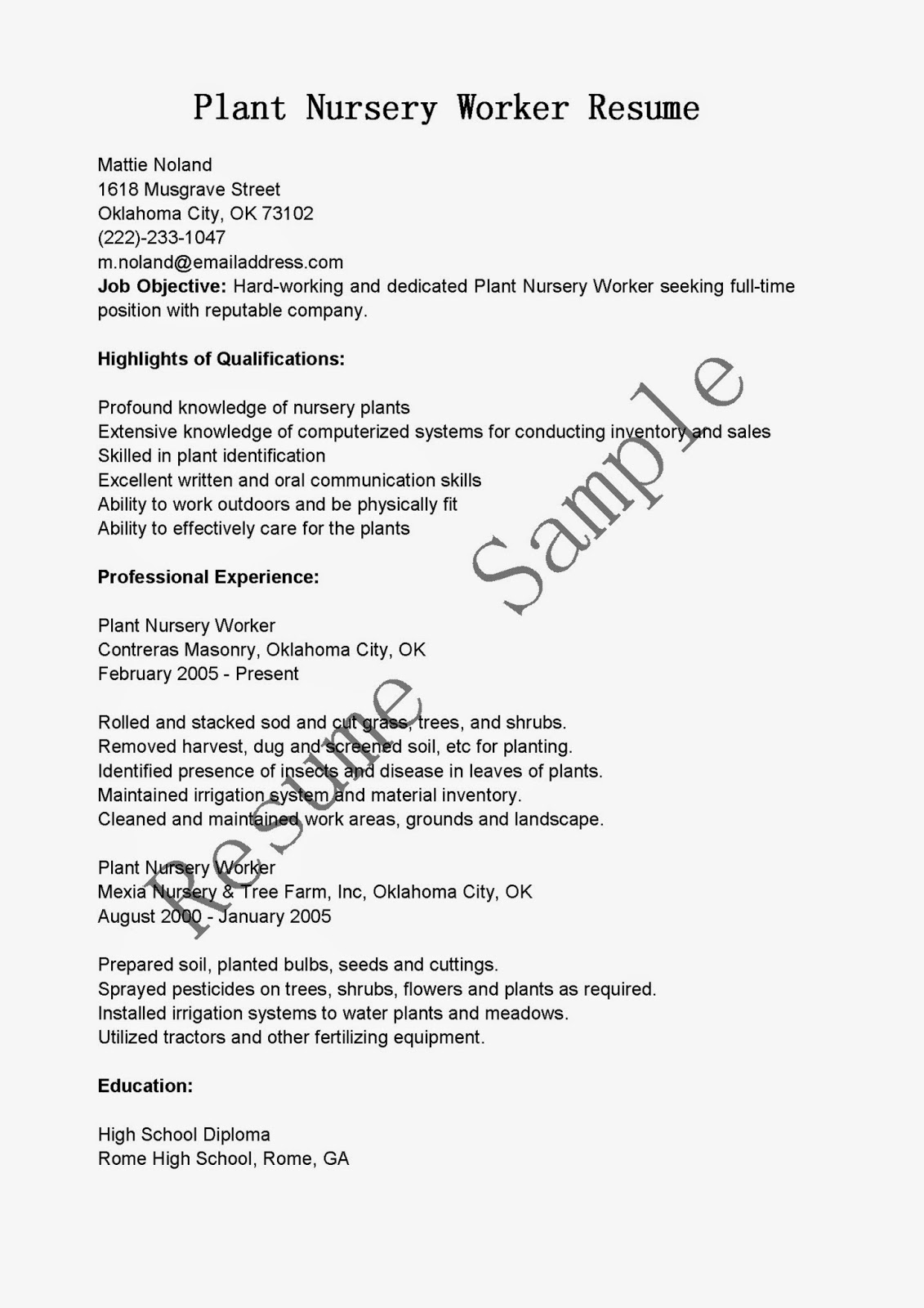 Resume for utility worker
